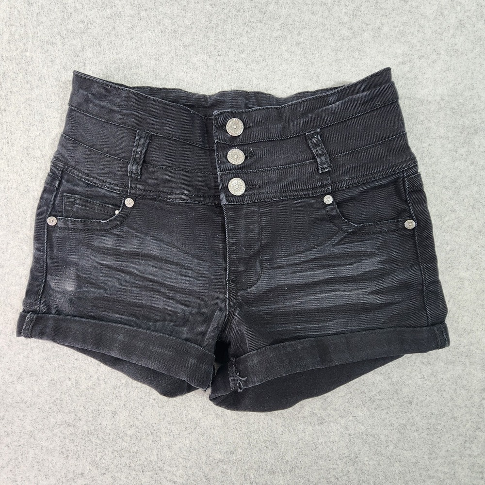 1st Kiss Casual Shorts Junior 7 Black Summer Mini Three‎ Button High Rise